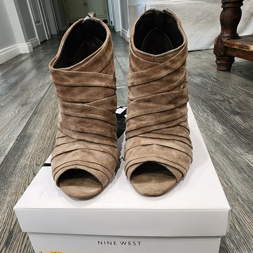 Nine West Suede Peep Toe Ankle Booties